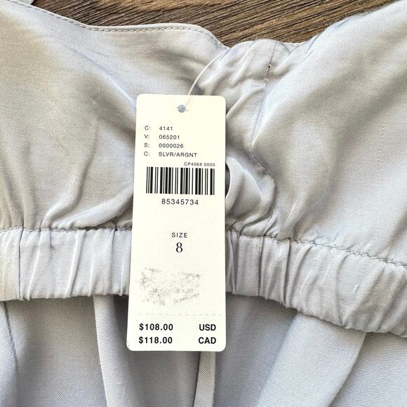 Anthropologie Asymmetrical Hem Lace Trim Silky Cami Midi Dress Silver Argent - Picture 12 of 14